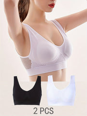 2pcs Seamless Wireless Bras Comfortable & Breathable Supportive Tank Bra