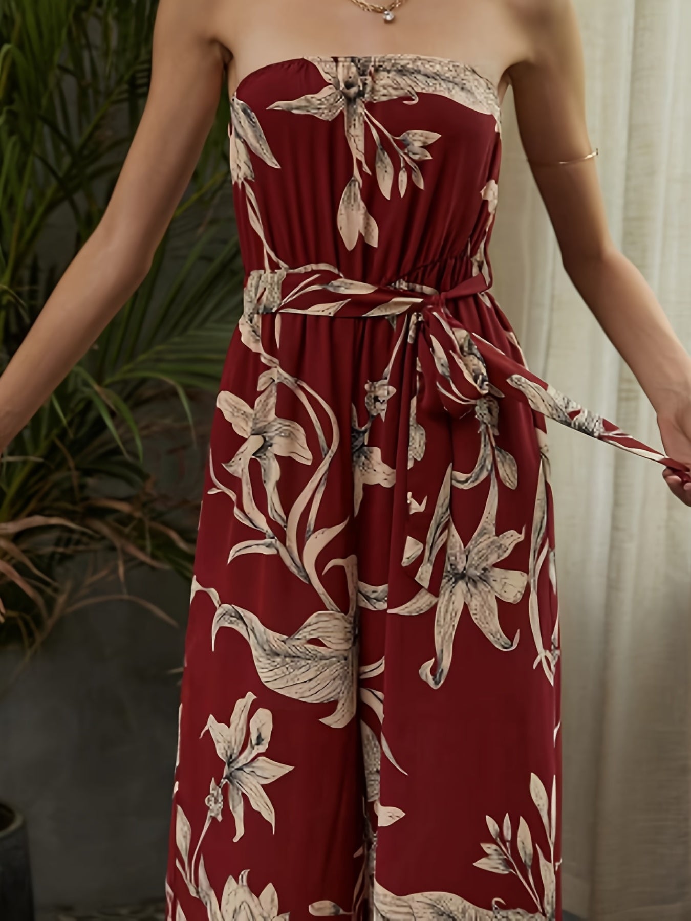 Boho Floral Strapless Jumpsuit Wide Leg Sexy Backless Jumpsuit