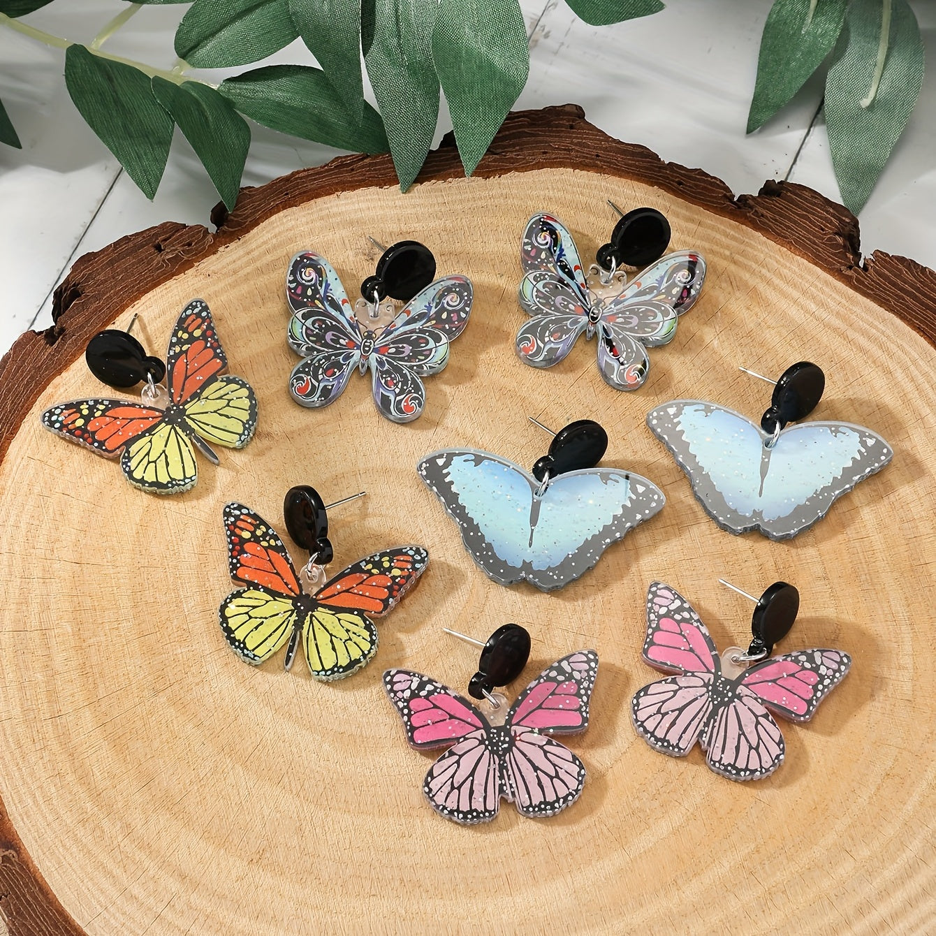 Butterfly Pendant Retro Dangle Earrings Acrylic Jewelry Gift For Women Girls