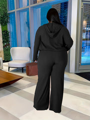  Solid Tube Top & Drawstring Hoodie & Wide Leg Pants Set