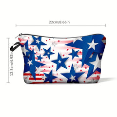 American Flag & Star Makeup Pouch Zipper Cosmetic Bag