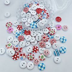 Bohemian Y2K Flower Wooden Buckle Mixed Round Print Wood Button