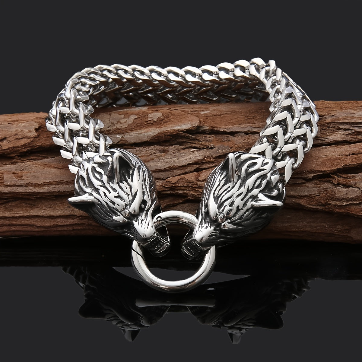 Men's Stainless Steel Wolf Head Bracelet Vintage Personality Viking