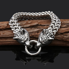 Men's Stainless Steel Wolf Head Bracelet Vintage Personality Viking