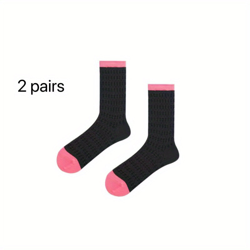 Colorblock Crew Socks, Breathable Mid Tube Stockings