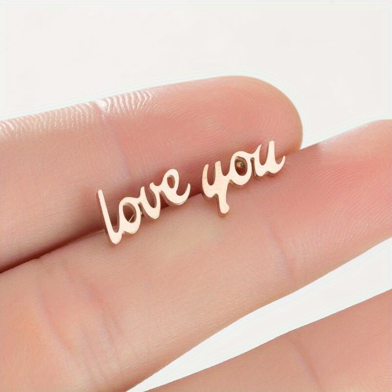 2pcs Men's Stainless Steel Love You Stud Earrings