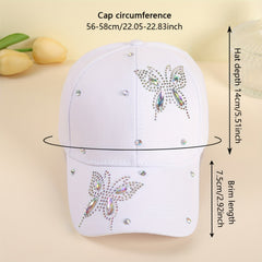 Double Butterfly Rhinestone Baseball Cap Casual Dad Hat