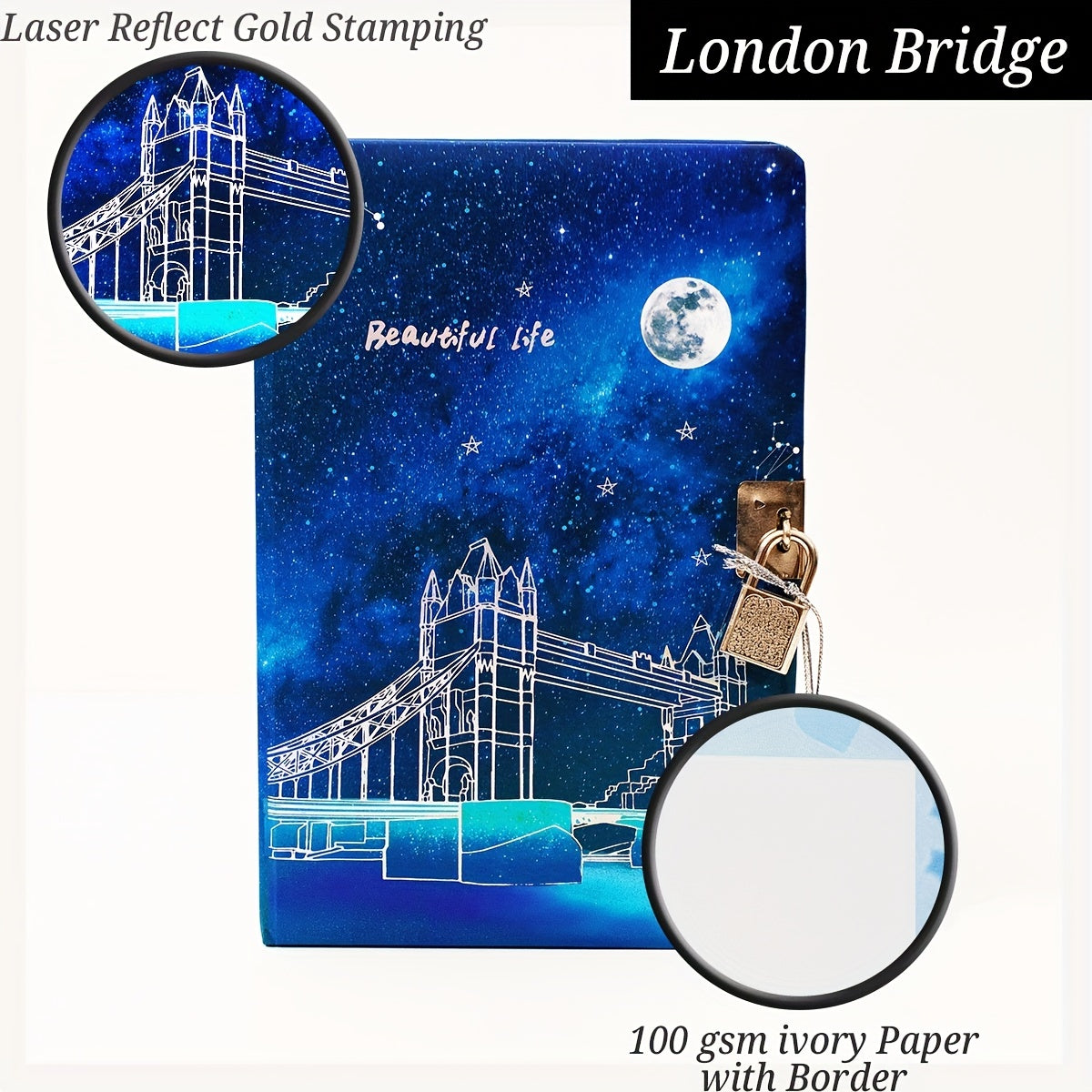 Vintage Lockable Diary London Bridge A5 Blank Journal