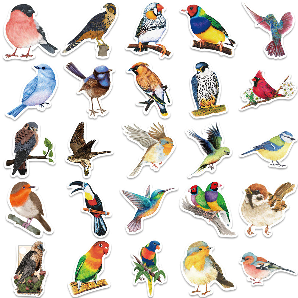 50 Colorful Bird Stickers Scrapbook Laptop Luggage Gift Stickers