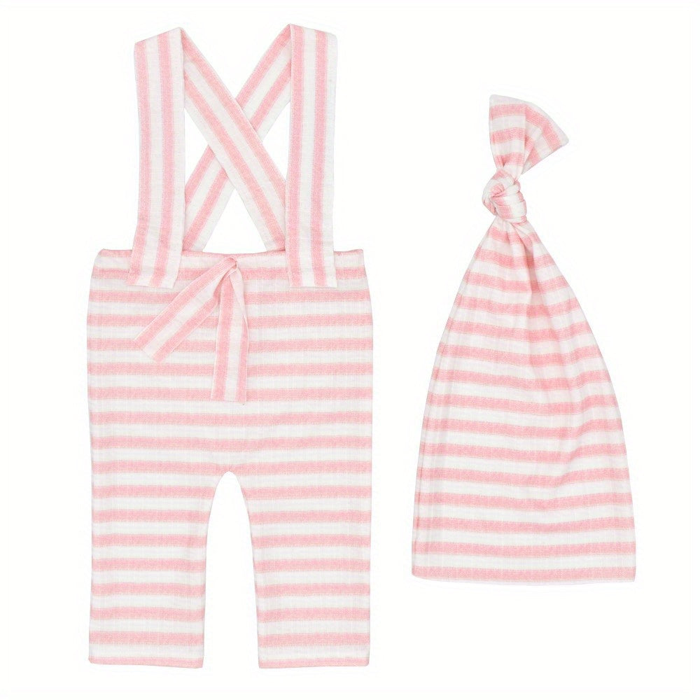 Newborn Photography Outfit Set Strap Pants Cap Outfit with Long Tail Hat