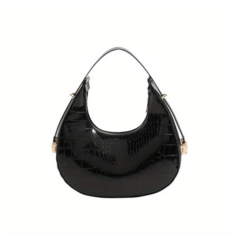 Crocodile Pattern Crescent Bag Underarm Purse