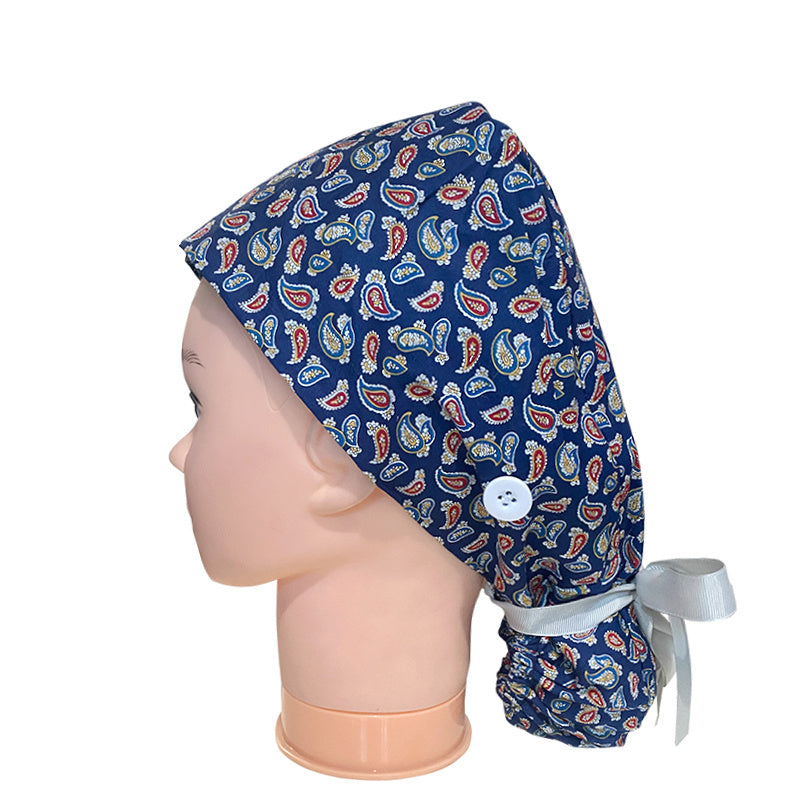 Floral Paisley Print Work Cap Vintage Adjustable Scrub Cap