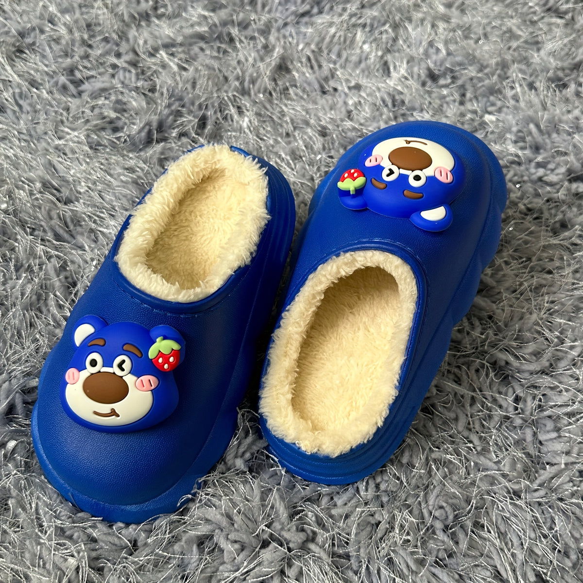 Kids Cartoon Bear Fleece House Shoes, Non-Slip Soft Bottom Indoor Shoes
