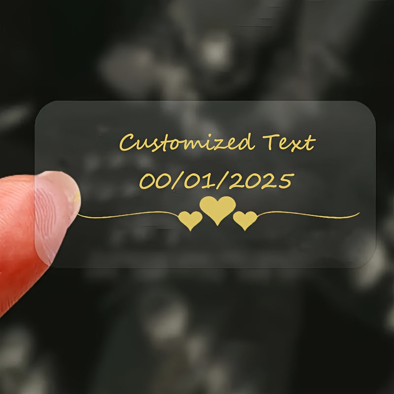 Custom Golden Transparent Heart Stickers - 40x30mm - Wedding Labels