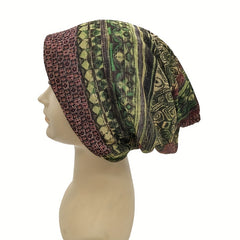 Boho Geometric Print Beanie Cap Vintage Skull Hat Lightweight Neck Gaiter