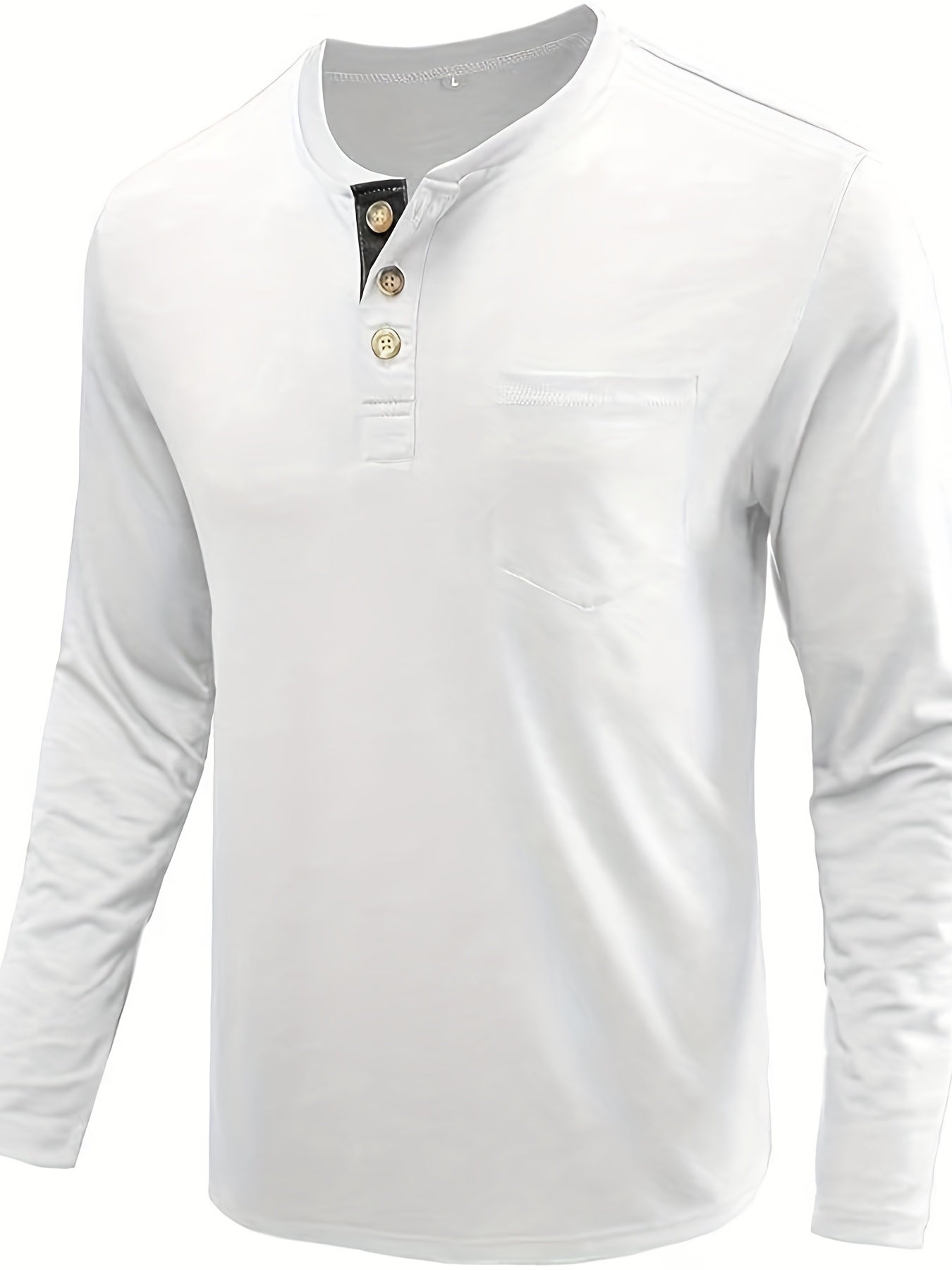 Men's Solid Long Sleeve Button T-shirt for Autumn