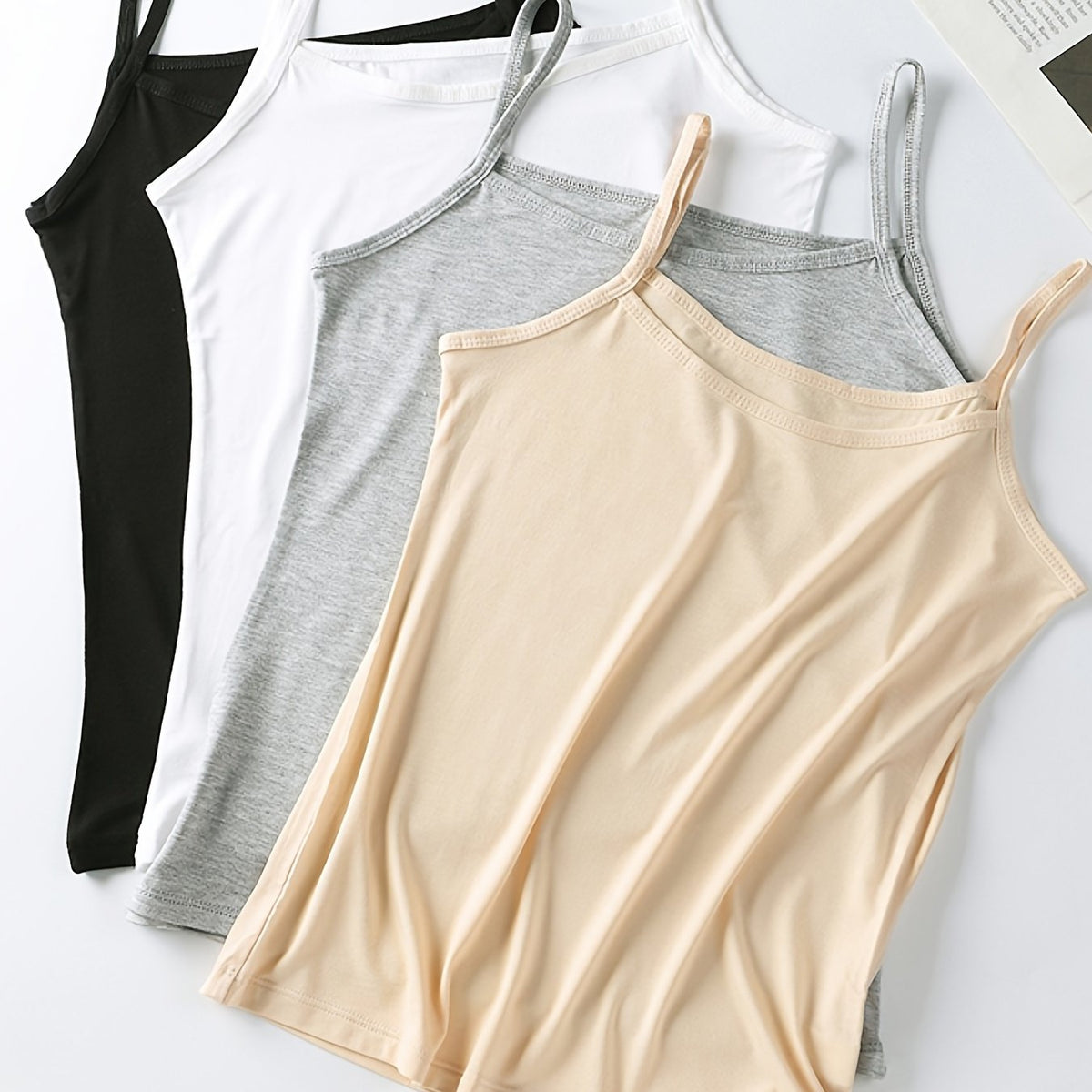 4pcs Soft Solid Cami Tops Elastic Wearable Tank Tops Women's Lingerie