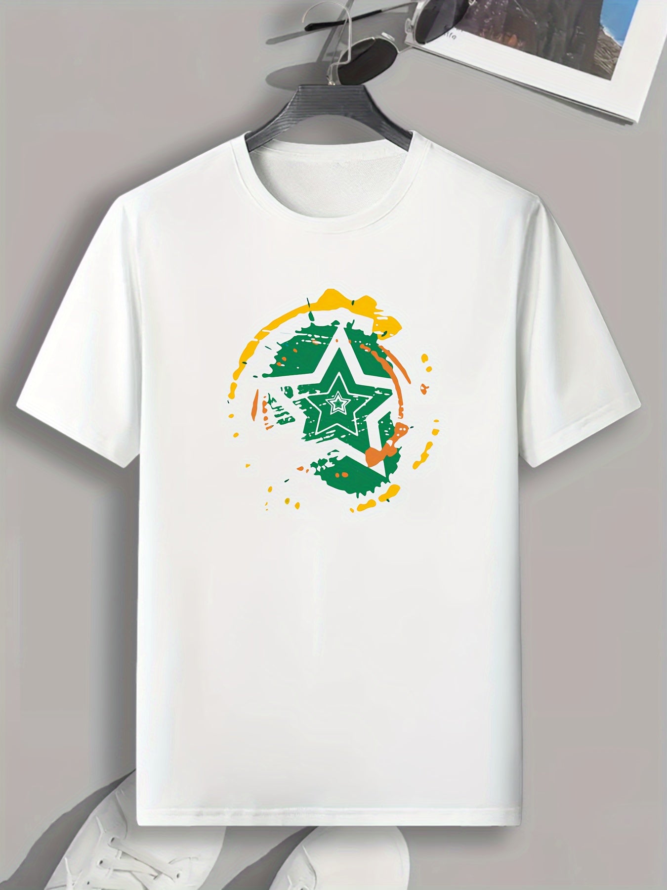 Star Pattern Print Men's T-shirt for Fitness Activities