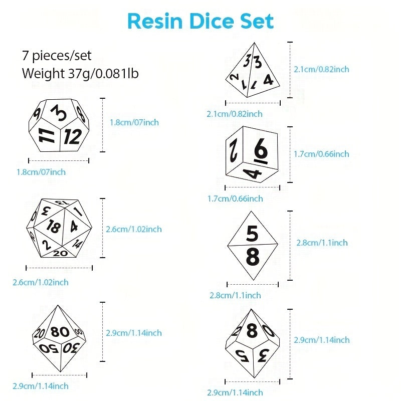 7pcs Resin Liquid Core Dice Set for Role Playing Board Game