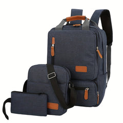 3Pcs Laptop Backpack Set Casual Top Handle Schoolbag With Crossbody Bag