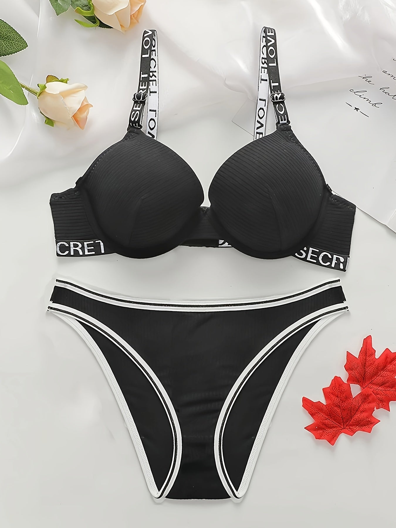 Letter Print Bra & Panties Lingerie Set
