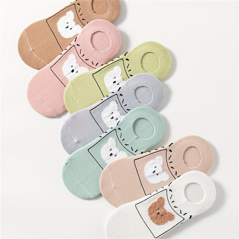 7 Pairs Cartoon Bear Ankle Socks Soft Lightweight Women's Stockings