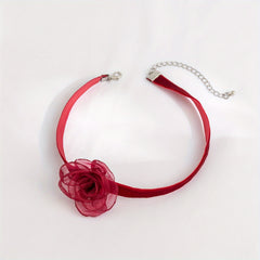 Vintage Flower Charm Choker Necklace Camellia Necklace for Women