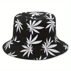 Leaf Print Reversible Bucket Hat Casual Sun Hat For Fishing Travel
