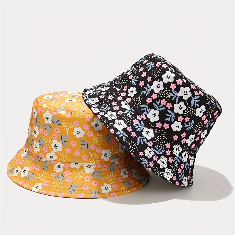 Floral Print Reversible Bucket Hat Lightweight Fisherman Cap