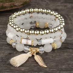 Bohemia Beaded Bracelets Tassels & Leaves Pendant Vintage Bracelet Set