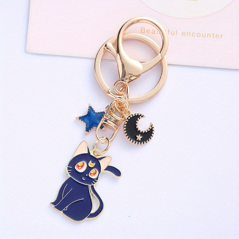 Cat Alloy Keychain Moon Cat Metal Accessories Bag Pendants Car Pendants