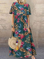 Floral Print Short Sleeve Maxi Dress