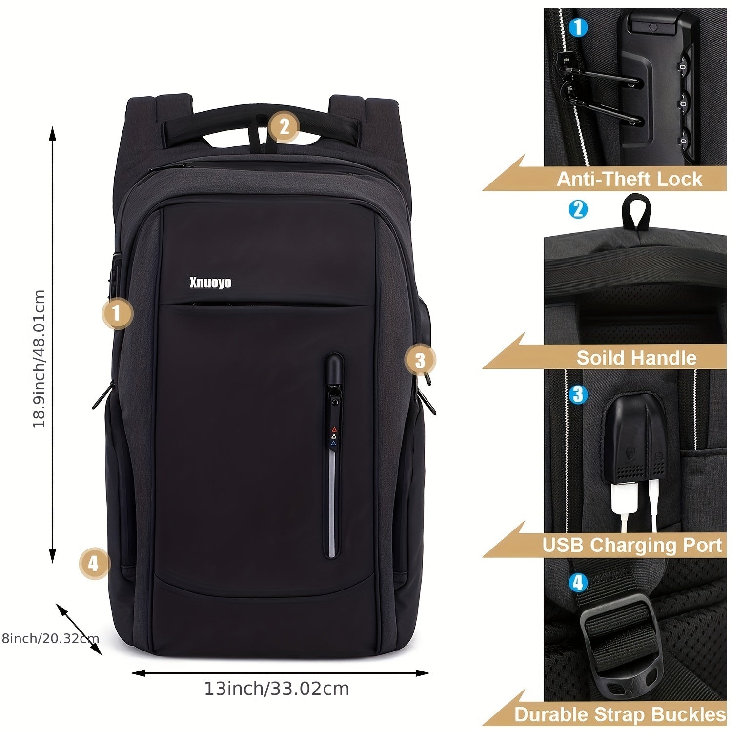 Casual Backpack with USB Charging Port Computer Bag