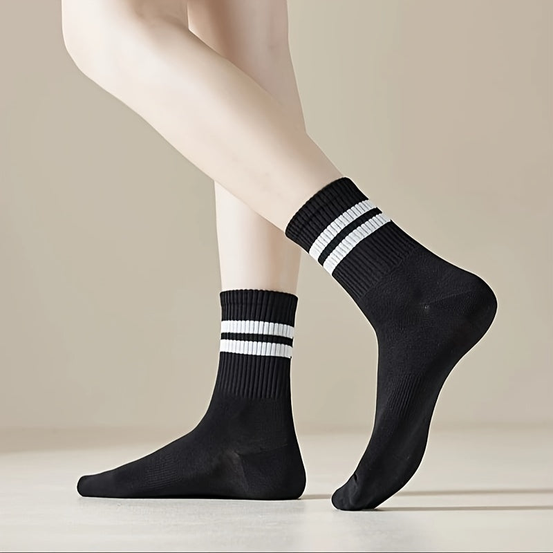 10 Pairs Striped Sports Socks Women's Stockings Breathable Mid Tube Hosiery