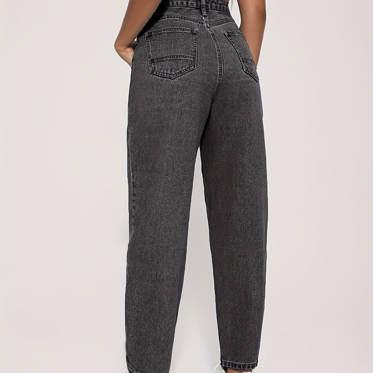 Grey Straight Jeans Loose Fit Casual Denim Pants Women's Clothing