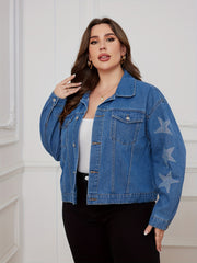  Star Print Button Up Denim Jacket