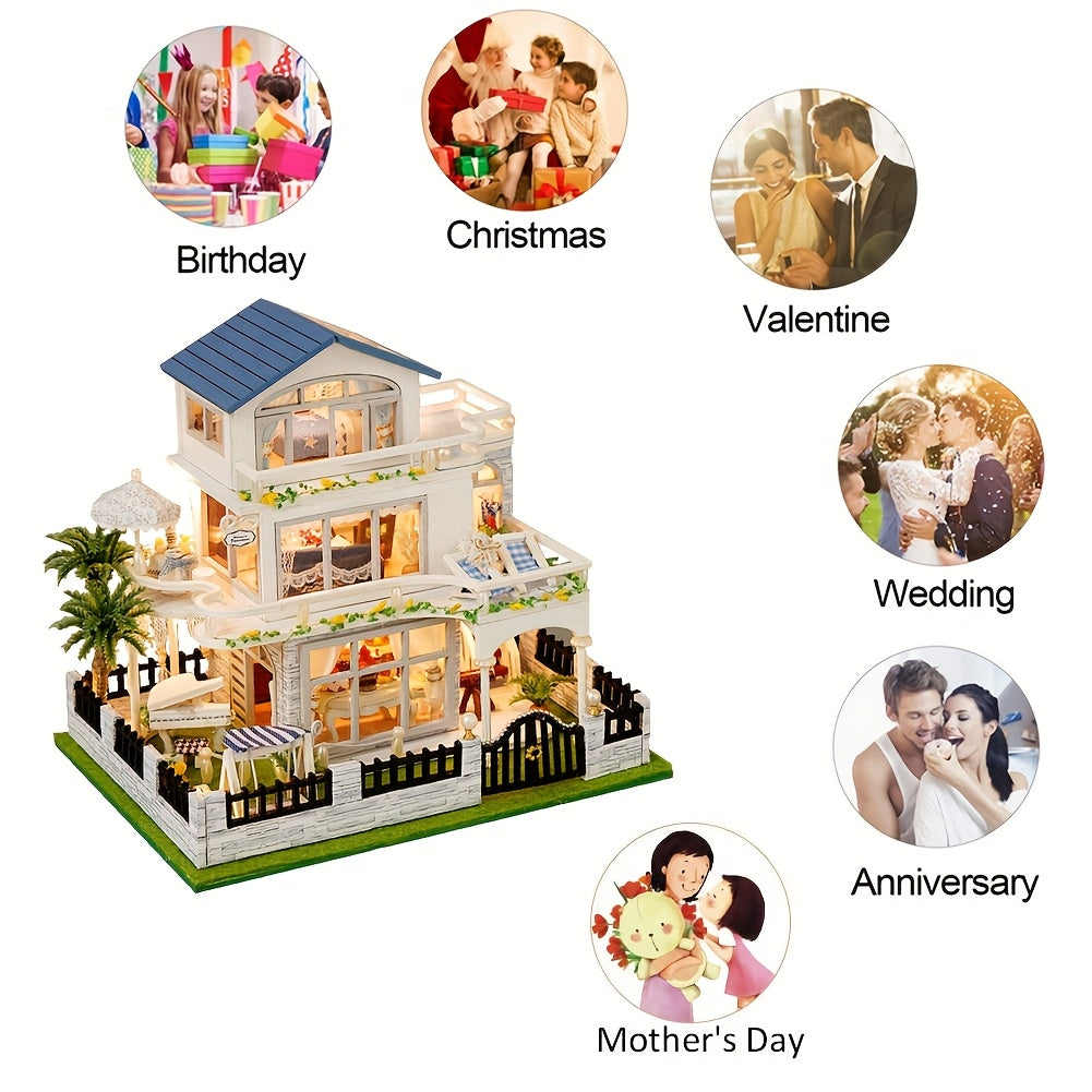 DIY Wooden Dollhouse Kit 3D Puzzle Assembled House Home Decor