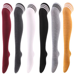 Striped Trim Thigh High Socks Over The Knee Stockings