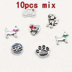 Pet Photo Frame Glass Charm I Love Dogs Dog Paw Bone Floating Animal 10 Pack