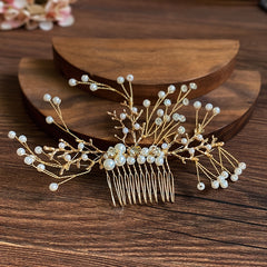 Silvery and Golden Bridal Hair Comb Floral Wedding Clip