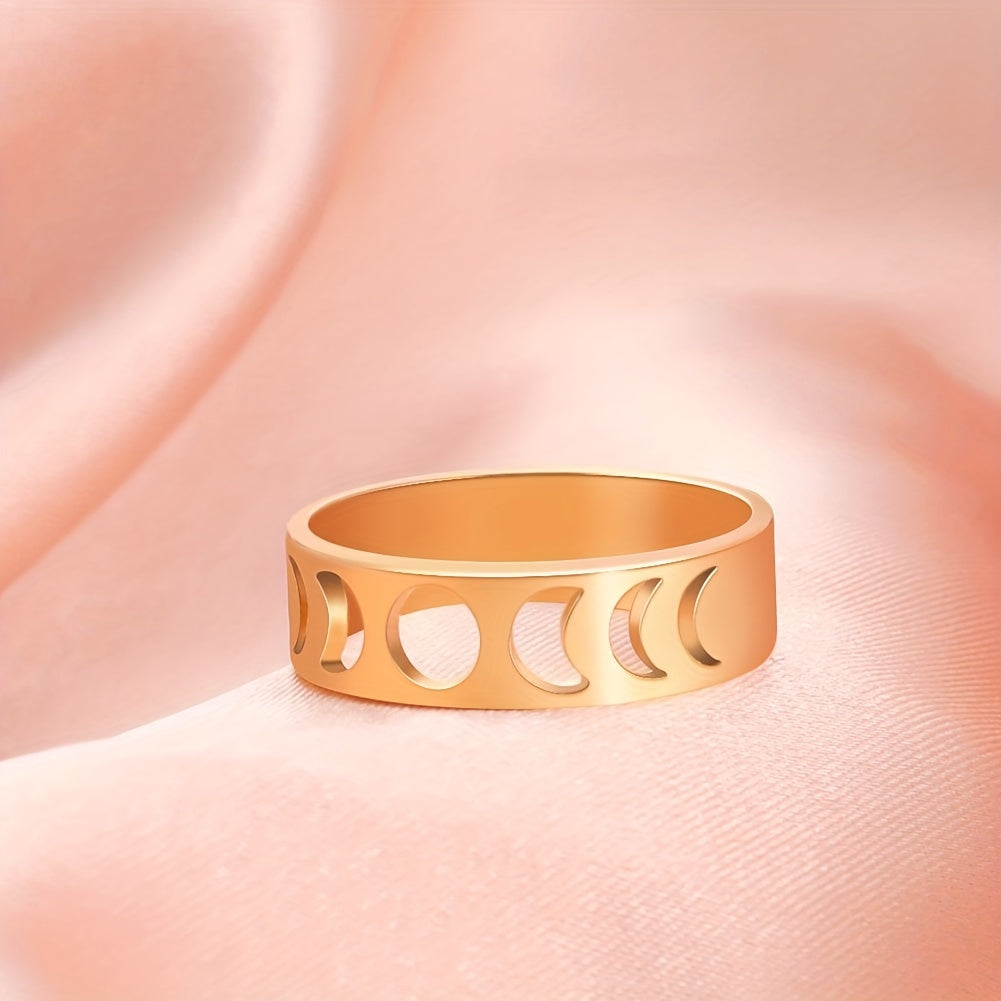 Men's Full Moon Crescent Stainless Steel Ring Birthday Wedding Jewelry Gift