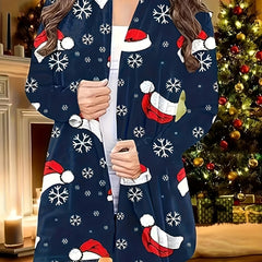  Christmas Casual Cardigan Open Front Graphic Print Long Sleeve