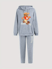 Women's Plus Bear & Art Letter Print Hooded Sweatshirt & Sweatpants Set
