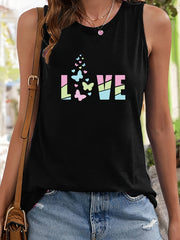 Butterfly Letter Pattern Sleeveless Sports Vest Stretchy Casual Sporty Top