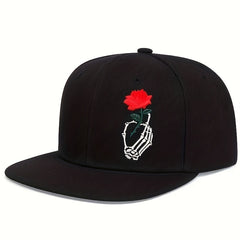 Skull Rose Print Snapback Hat Hip Hop Unisex Solid Couple Baseball Cap