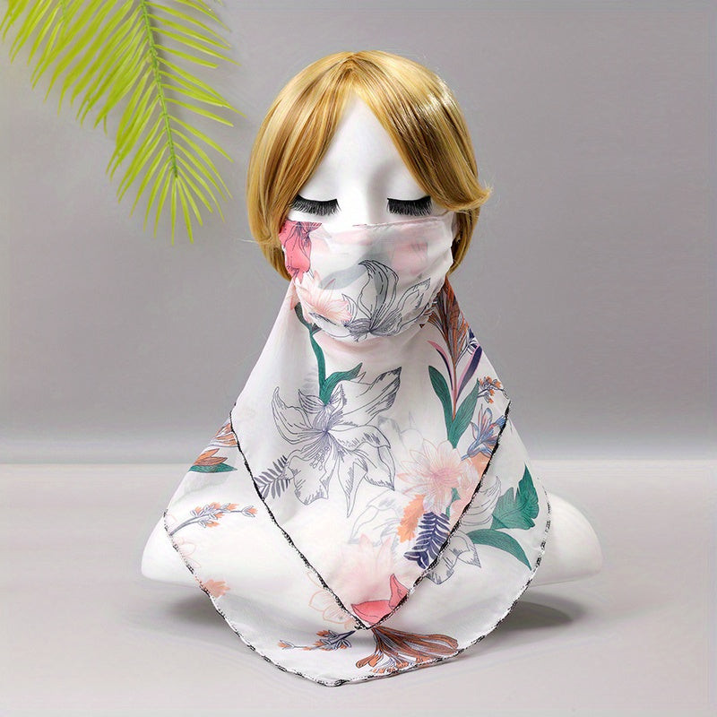 Flower Print Double Layer Veil Neck Gaiter Sunscreen Face Covering