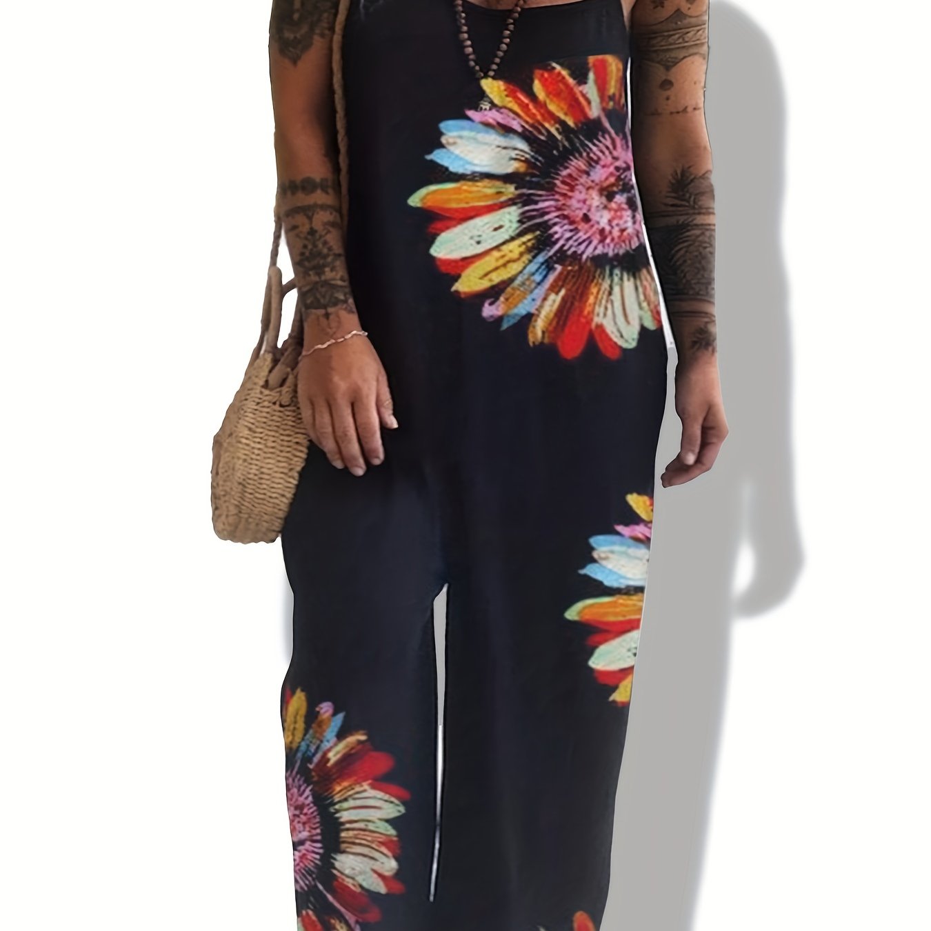  Boho Jumpsuit Tie Dye Floral Print Cami Overall