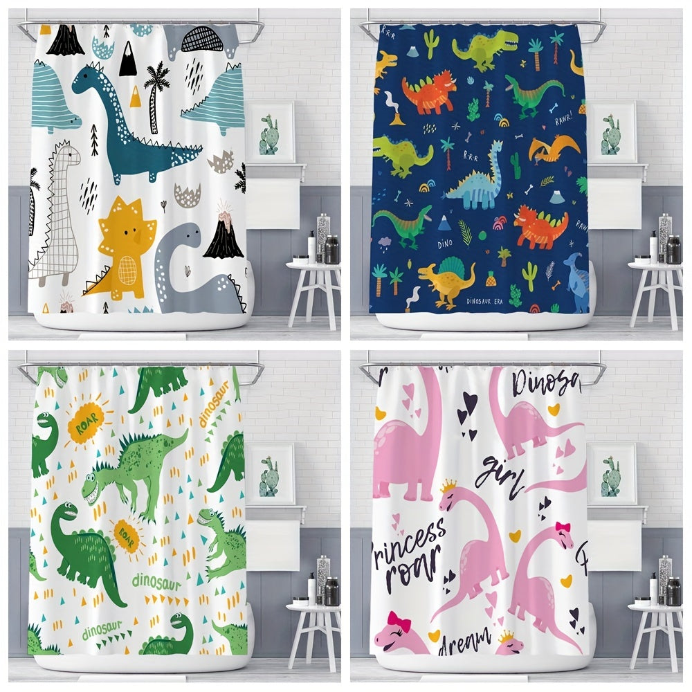 Waterproof Dino Bath Curtain with Hooks 70x70 Perfect for Kids' Bathroom