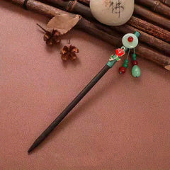 Chinese Style Faux Jade Hair Pin Wooden Hair Stick Ponytail Holder Women