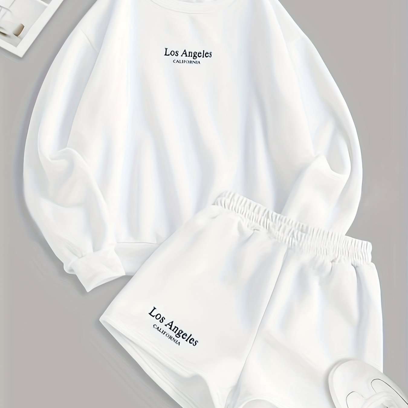  Women's Letter Print Long Sleeve Pullover Top & Shorts Outfits